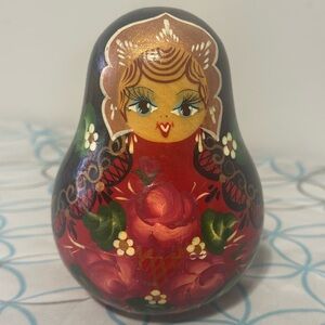 Hand-Painted Russian Nesting Doll musical rattle?  - Black and Red
